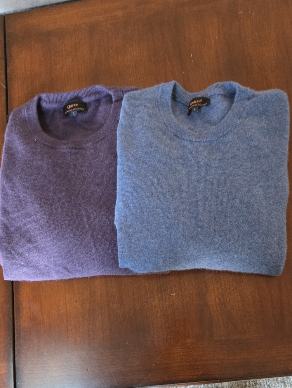Quince Women’s Cashmere Crewneck Sweaters in Blue and Purple. Large.